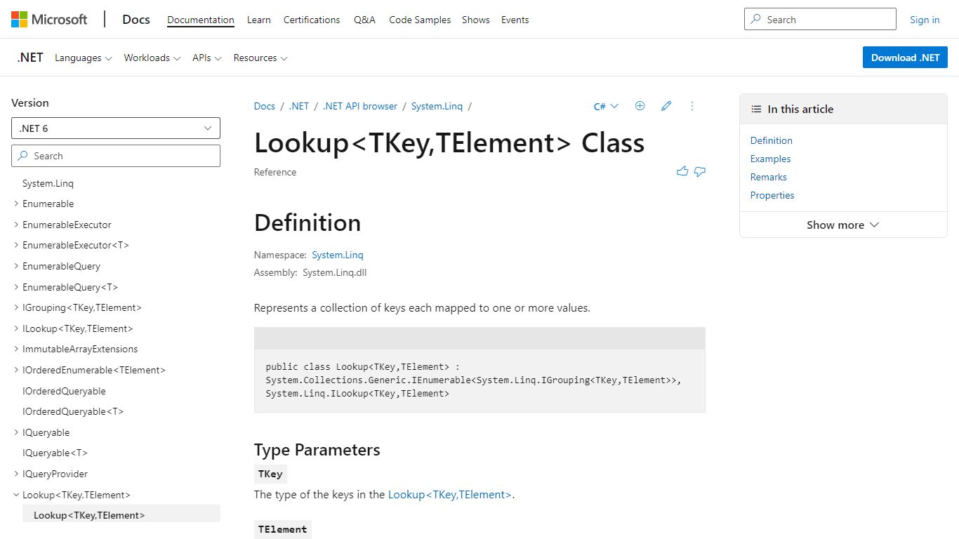Lookup<TKey,TElement> Class (System.Linq) | Microsoft Docs